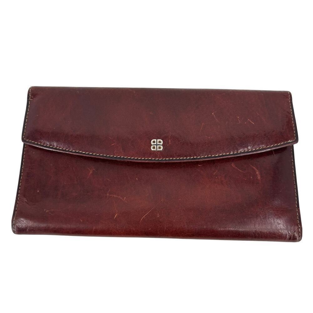 Bosca Leather Slim Bifold Wallet Mahogany Snap Close Hand Stained Hide Vintage